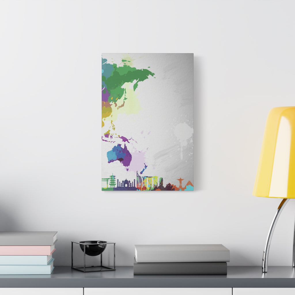 World Map Silhouette Canvas – Colorful Travel Skyline Wall Art