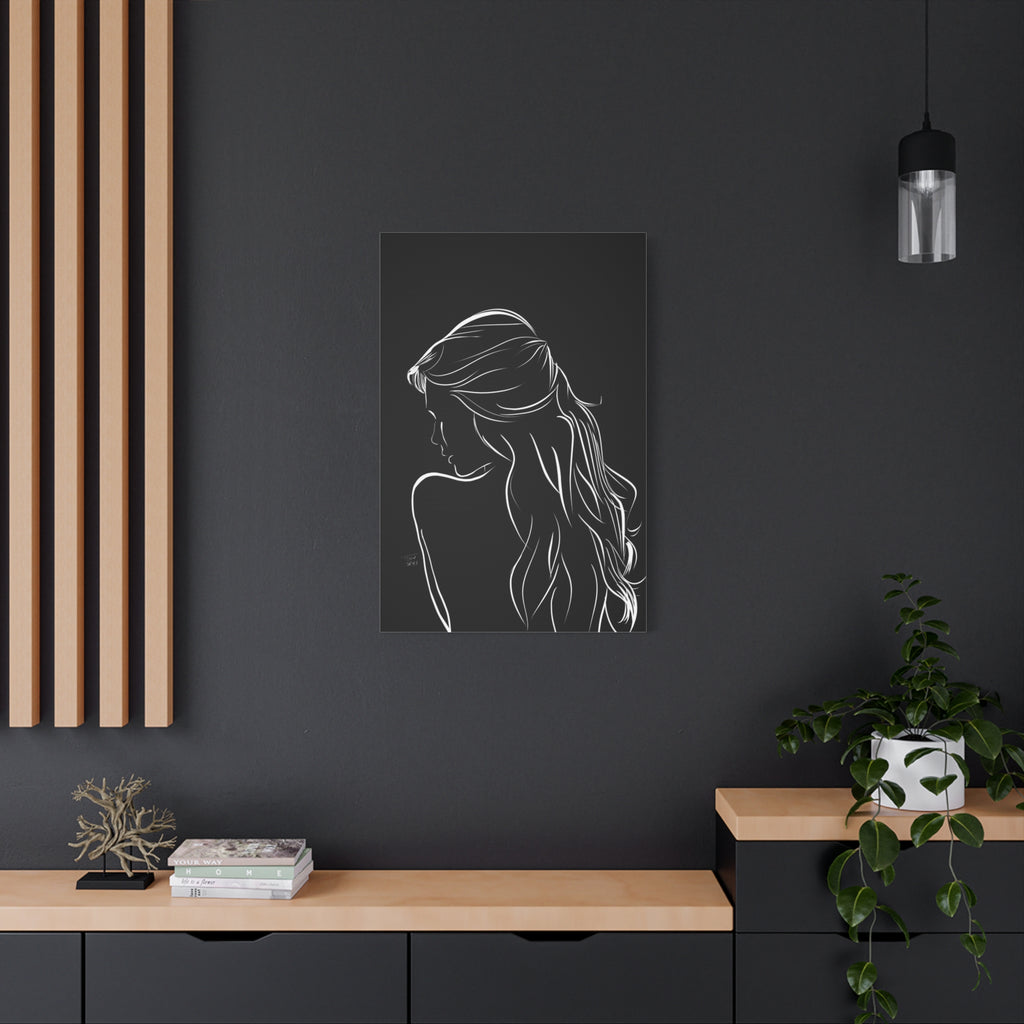 Minimal Line Art Woman Canvas Print — Black & White Silhouette Wall Art 