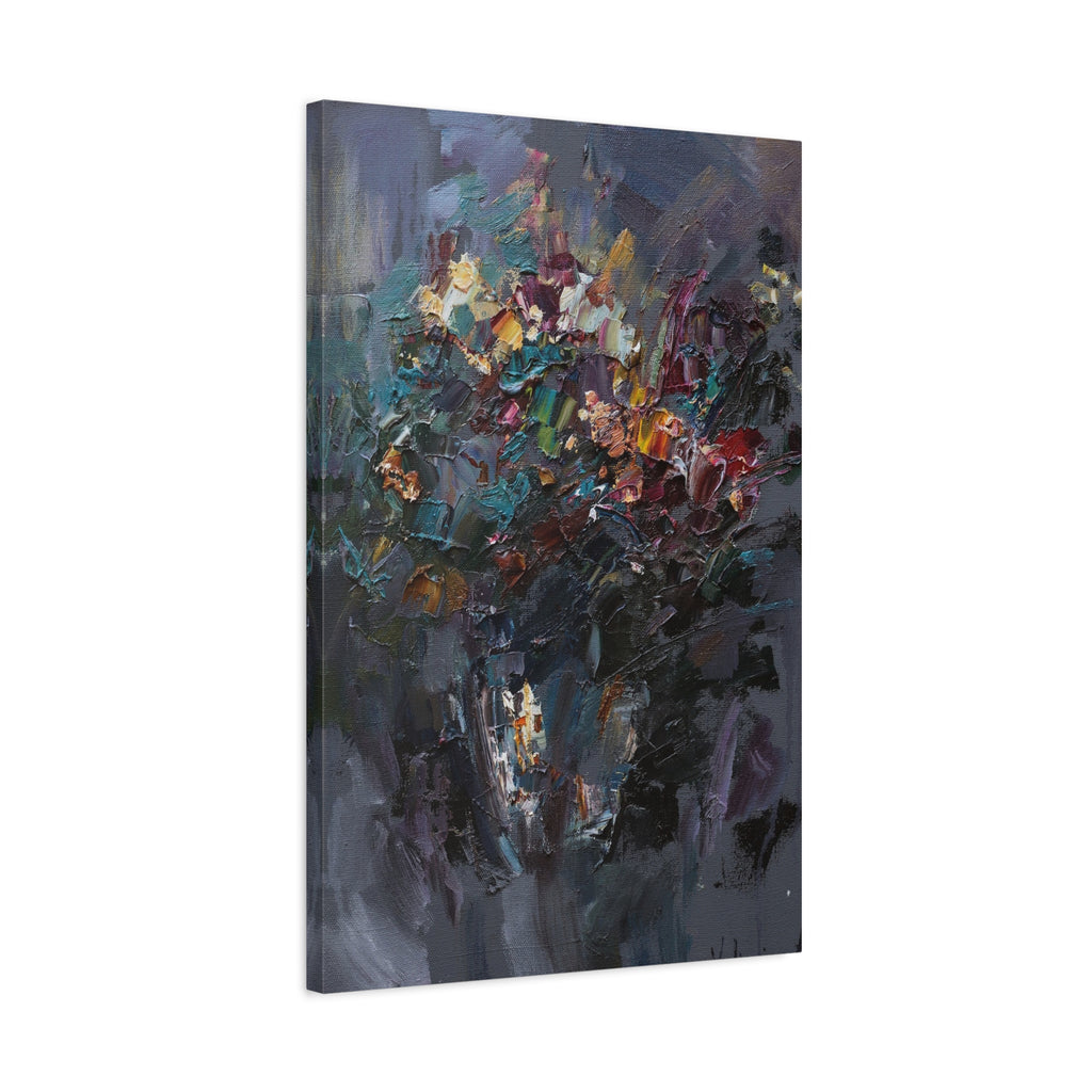 Abstract Floral Canvas Art - Moody Bouquet Matte Stretched Wall Painting 