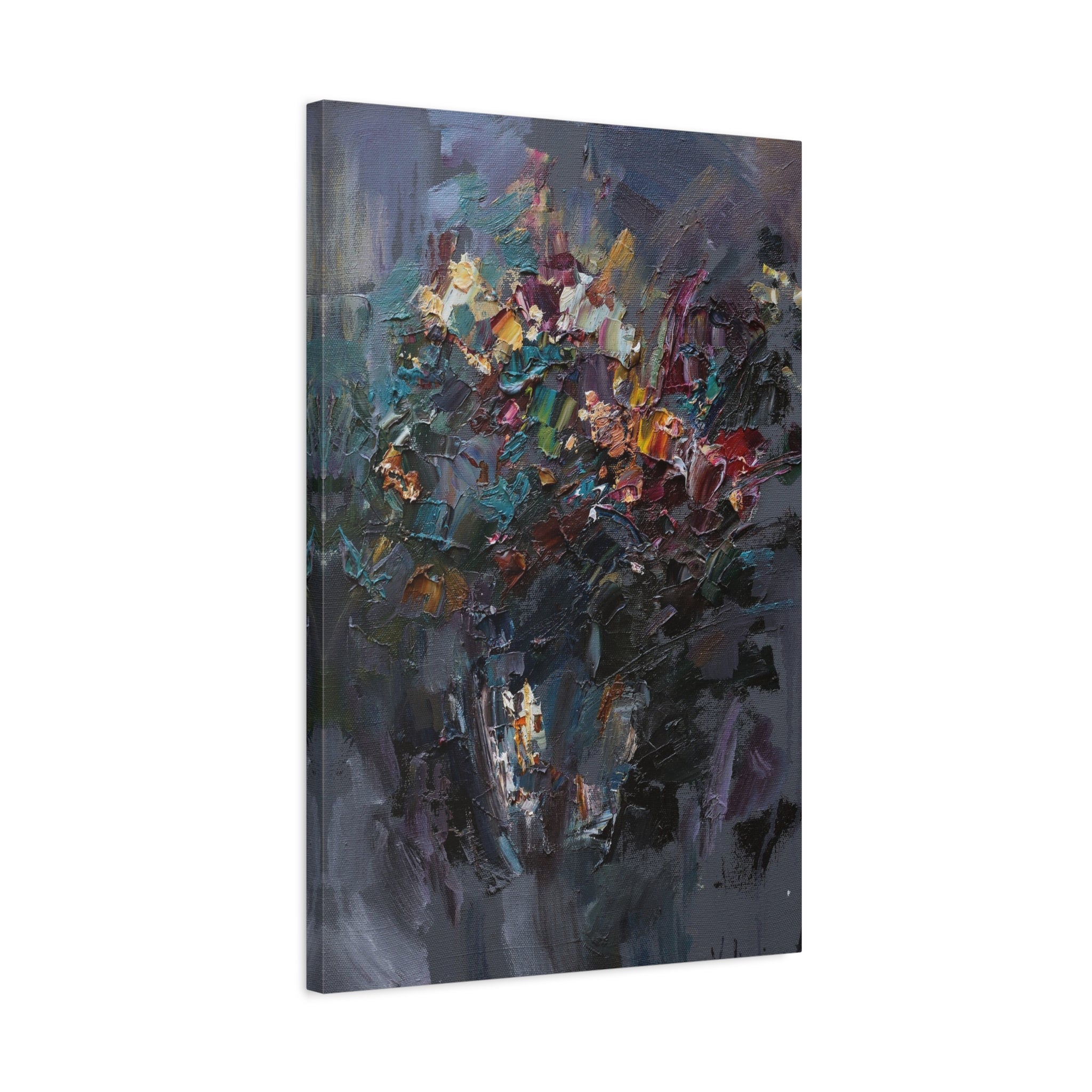 Abstract Floral Canvas Art - Moody Bouquet Matte Stretched Wall Painting 