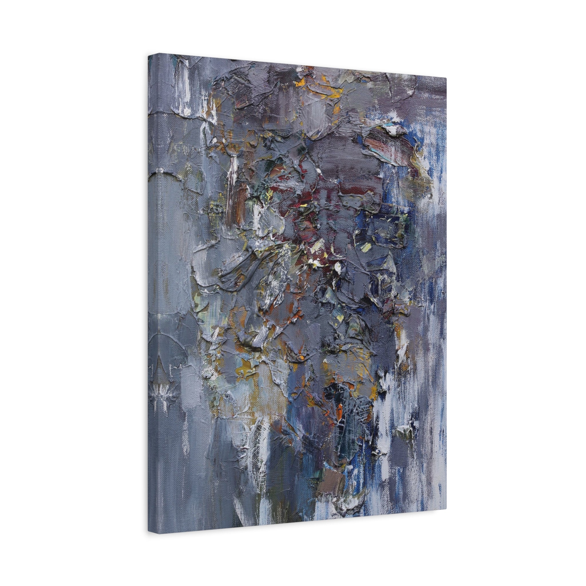 Abstract Textured Canvas Wall Art — Moody Blue Grey Palette