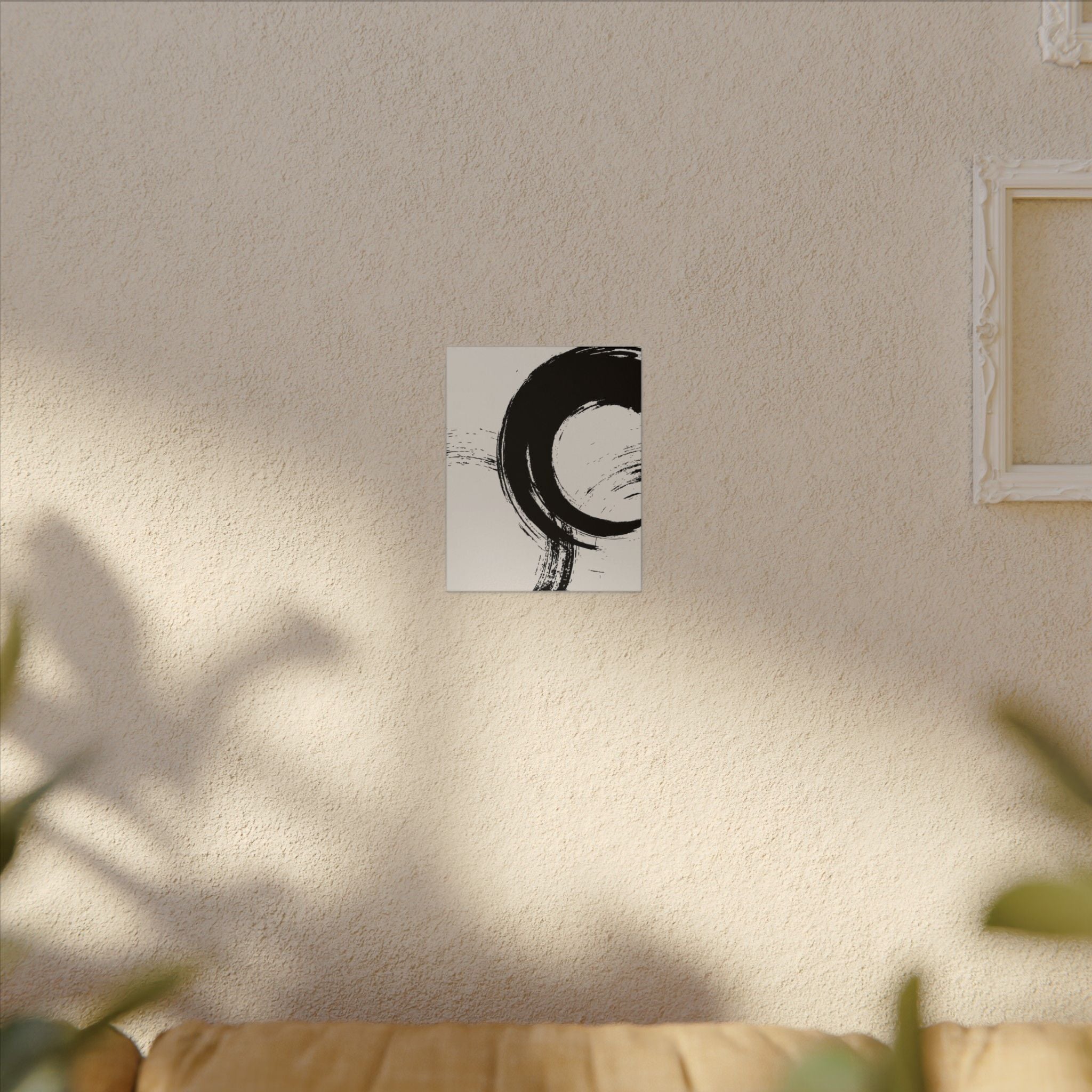 Zen Brushstroke Canvas Wall Art — Minimal Black Circle Abstract