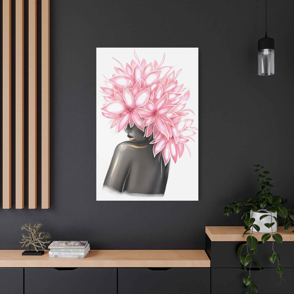 Pink Floral Bust Wall Art Canvas Print – Minimalist Abstract Flower Sculpture Artwork