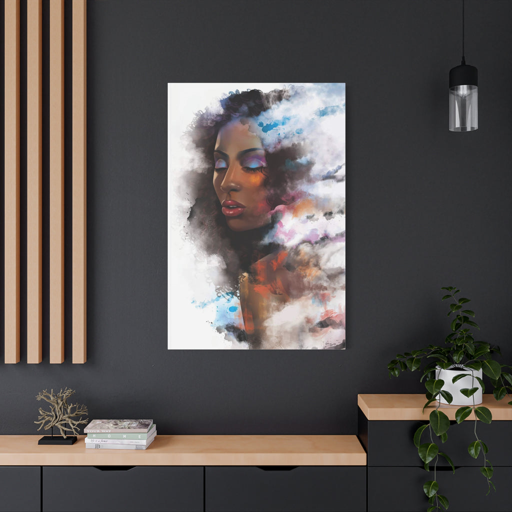 Abstract Portrait Canvas Wall Art — Colorful Afrocentric Woman Matte Stretched Canvas