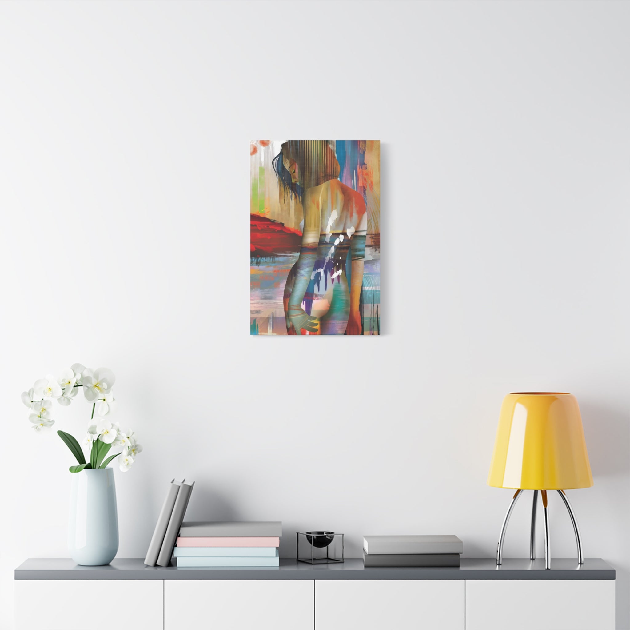 Abstract Figurative Canvas Art – Colorful Woman Matte Stretched Canvas
