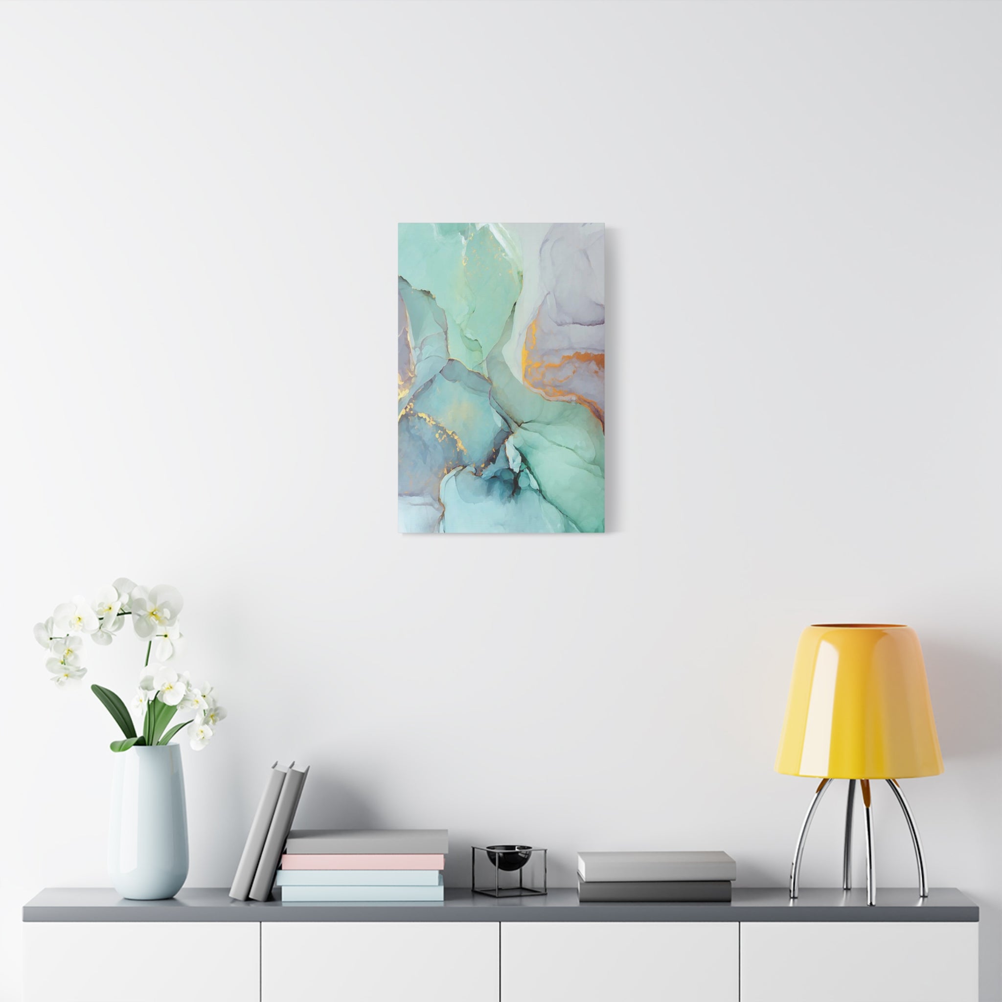 Aqua Marble Abstract Canvas Art — Matte Stretched Wall Print 