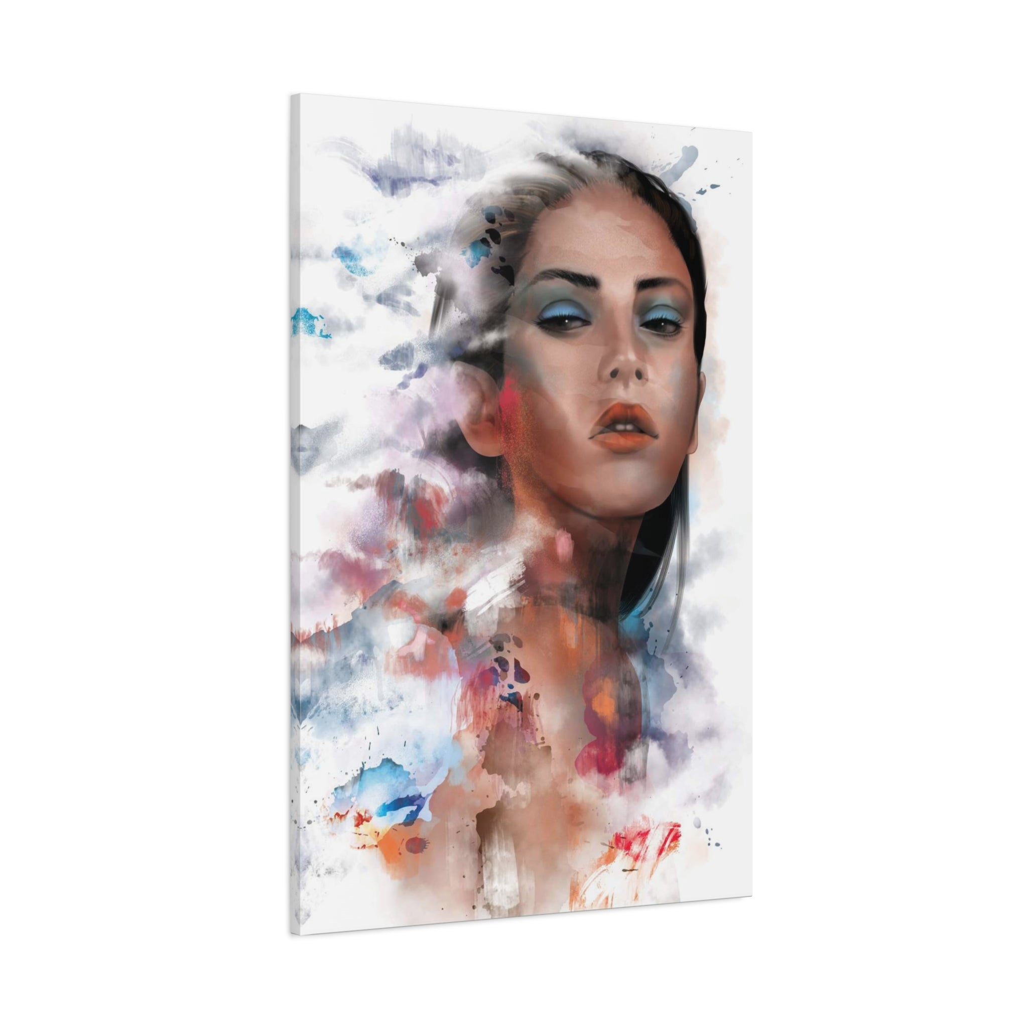 Watercolor Portrait Canvas Print — Ethereal Female Face Matte Stretched Art