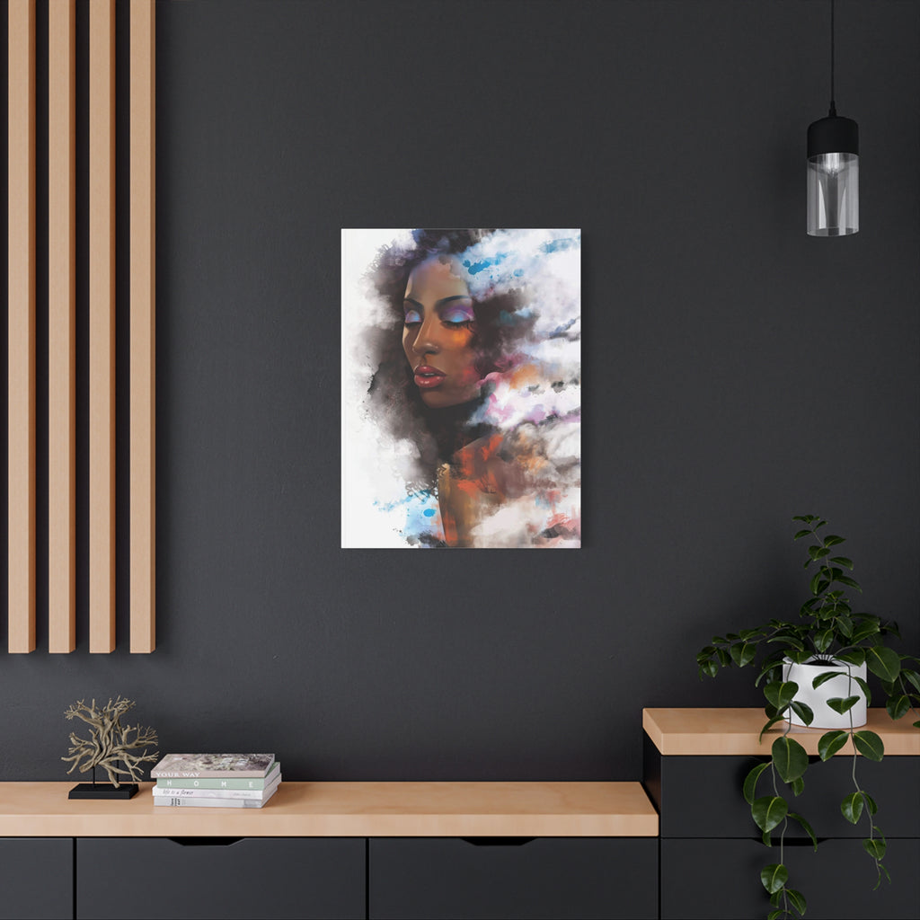 Abstract Portrait Canvas Wall Art — Colorful Afrocentric Woman Matte Stretched Canvas