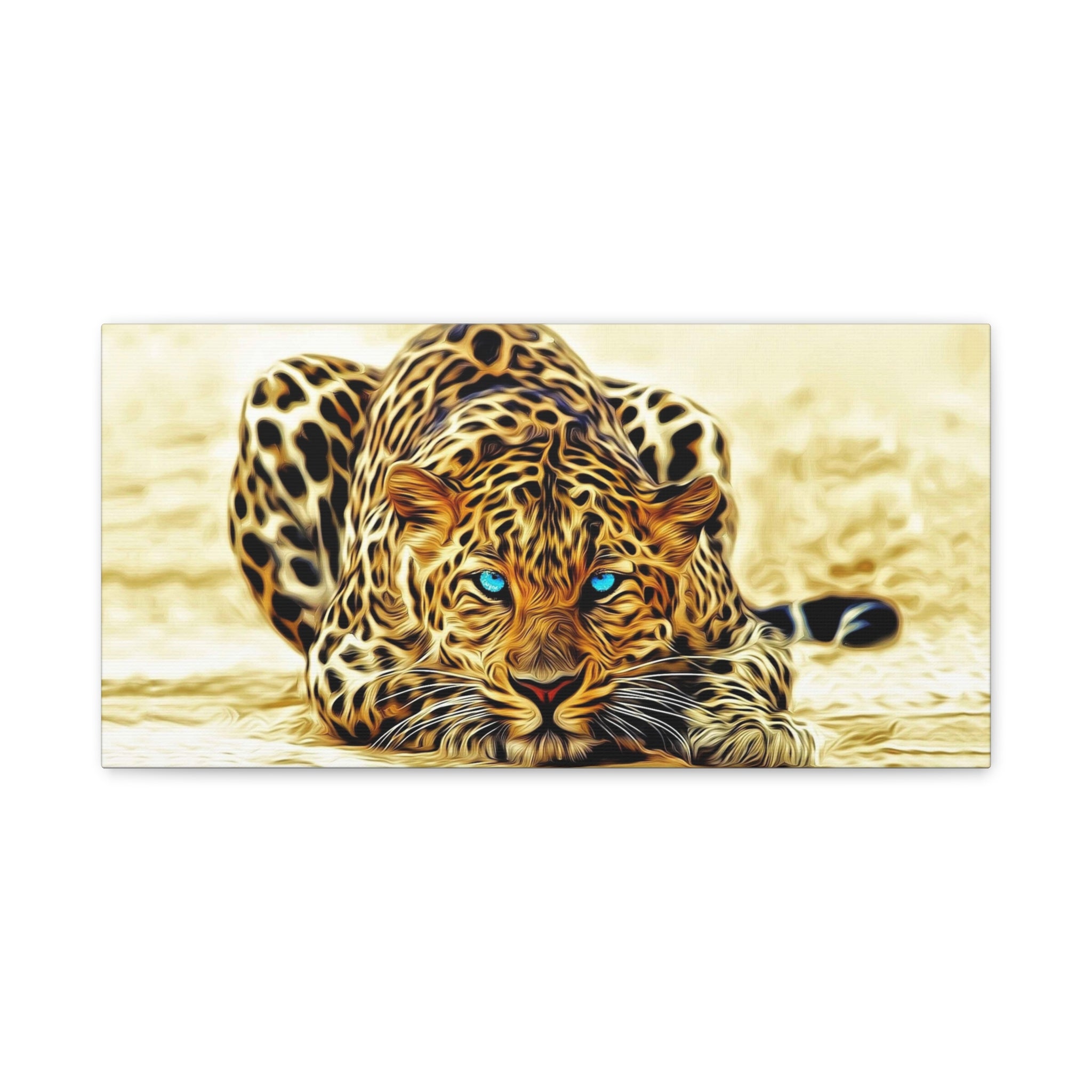 Leopard with Blue Eyes Matte Stretched Canvas Print — Wildlife Wall Art 