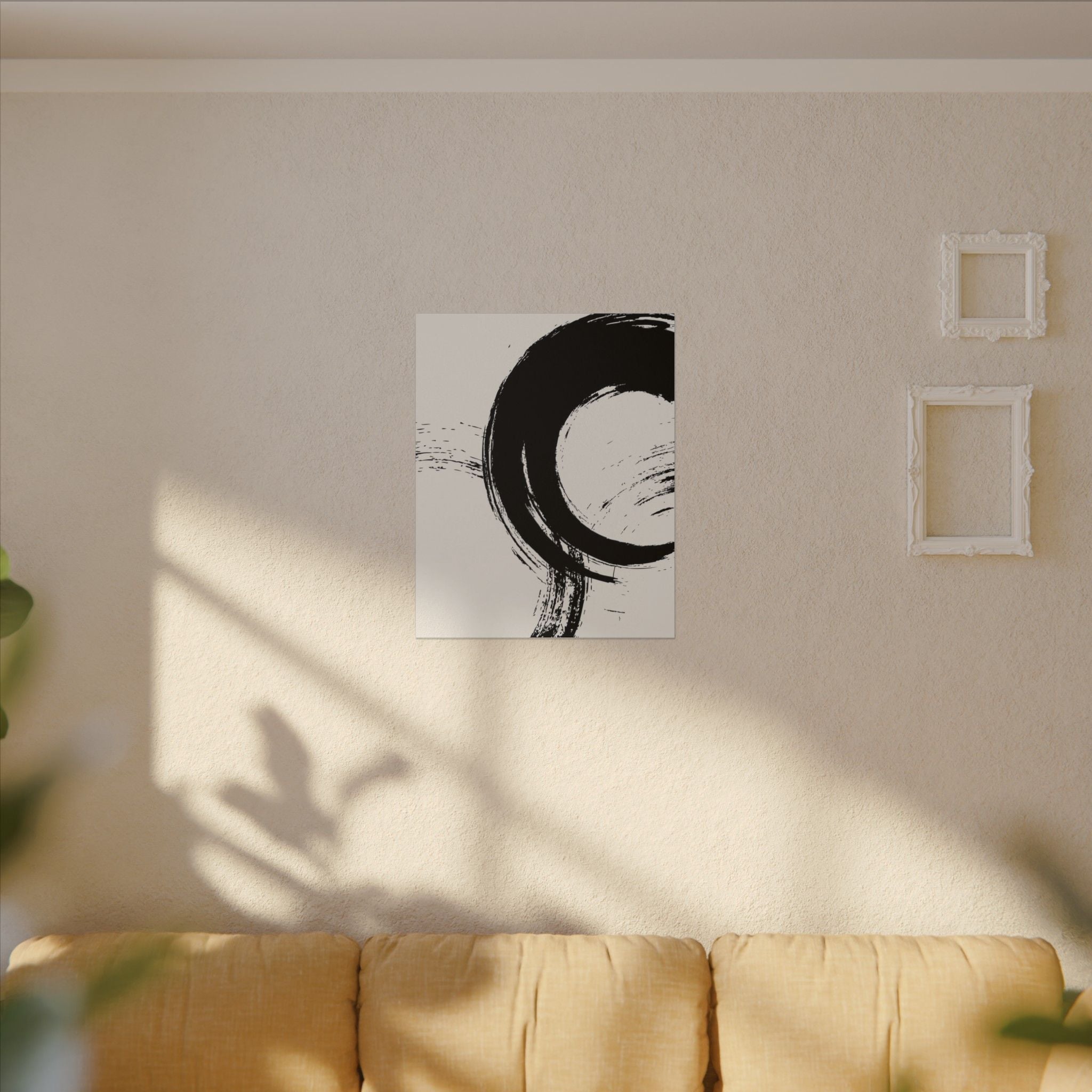 Zen Brushstroke Canvas Wall Art — Minimal Black Circle Abstract