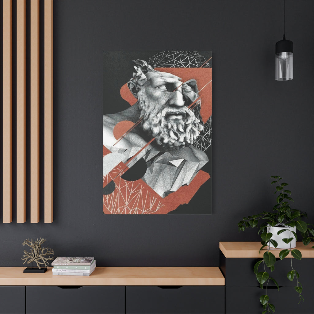 Classical Bust Abstract Matte Canvas Wall Art — Geometric Greek Sculpture Print
