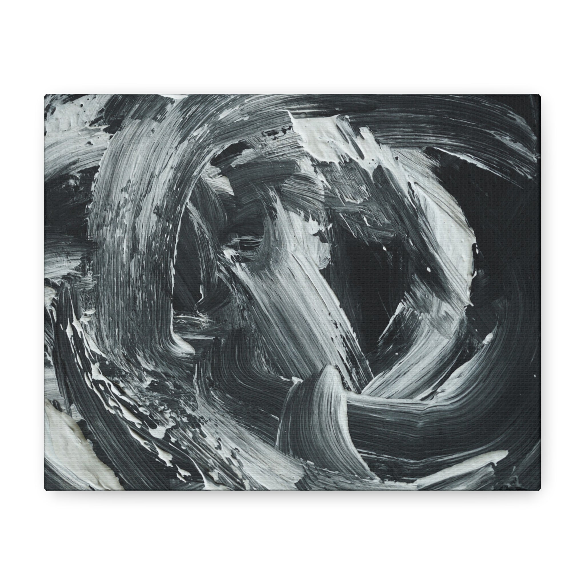 Abstract Black & White Swirl Matte Canvas Art — Minimalist Monochrome Wall Decor 