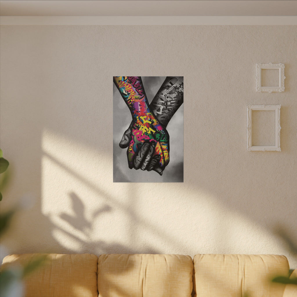 Graffiti Hands Canvas Print — Colorful Holding Hands Wall Art 