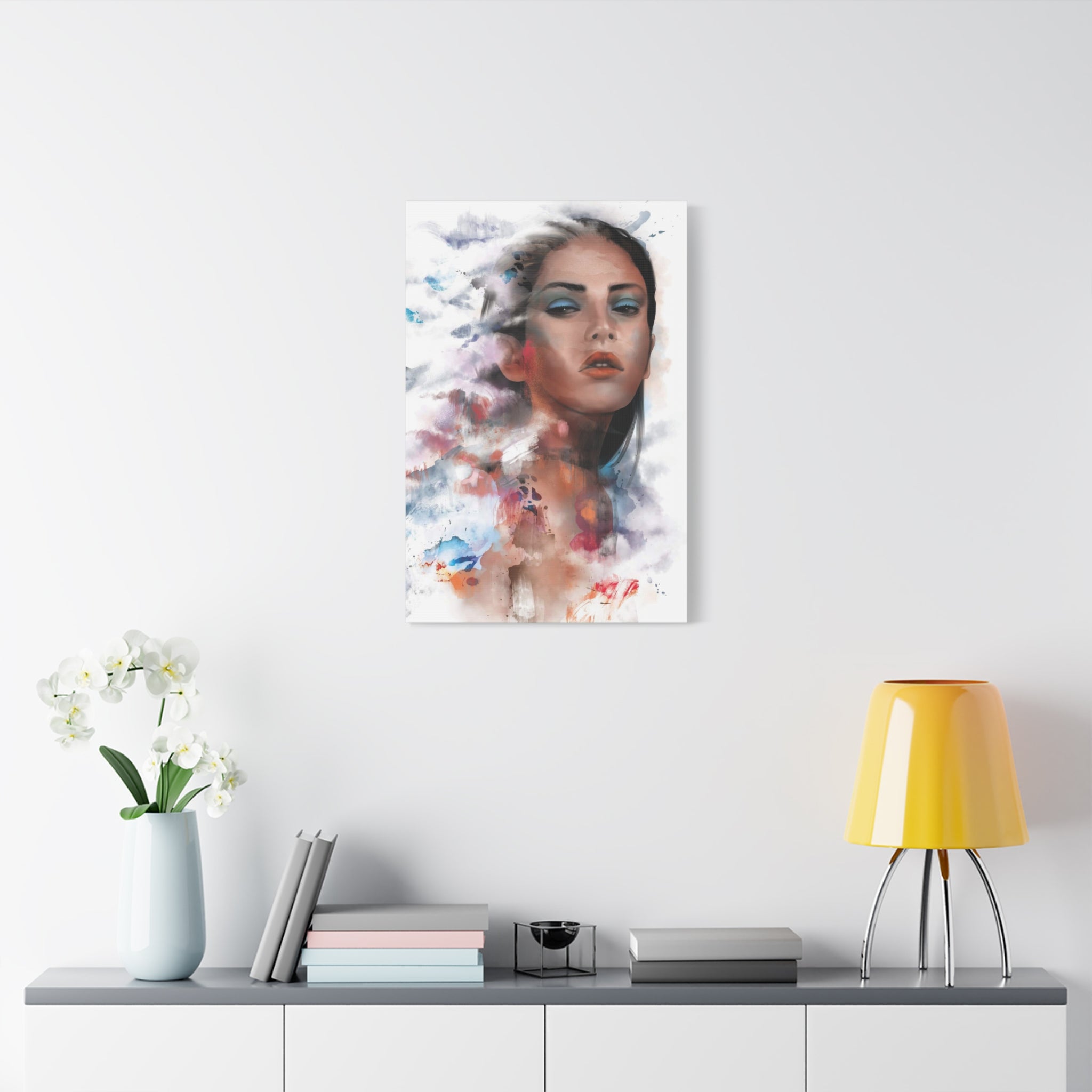 Watercolor Portrait Canvas Print — Ethereal Female Face Matte Stretched Art