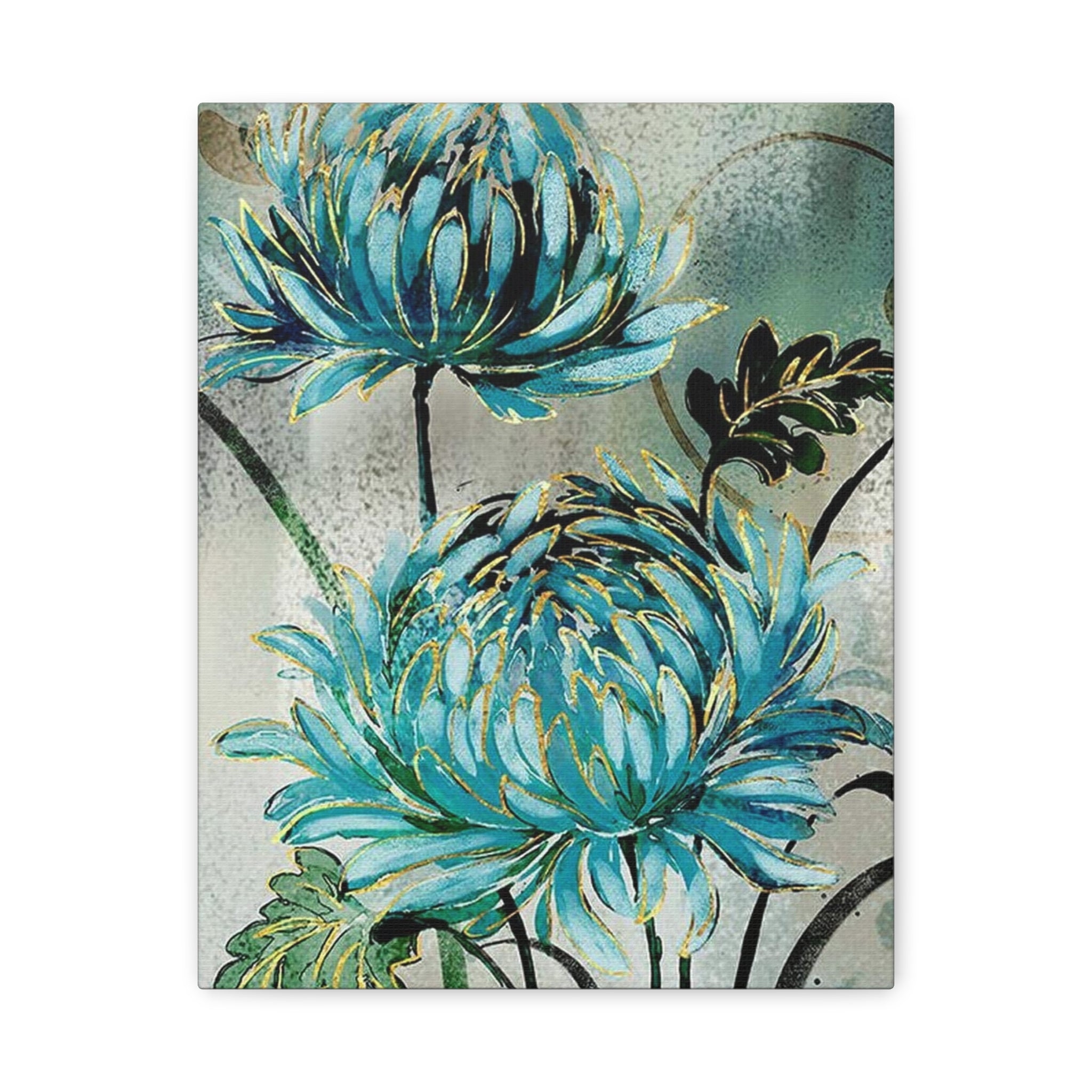 Blue Chrysanthemum Canvas Wall Art – Matte Stretched Floral Print 