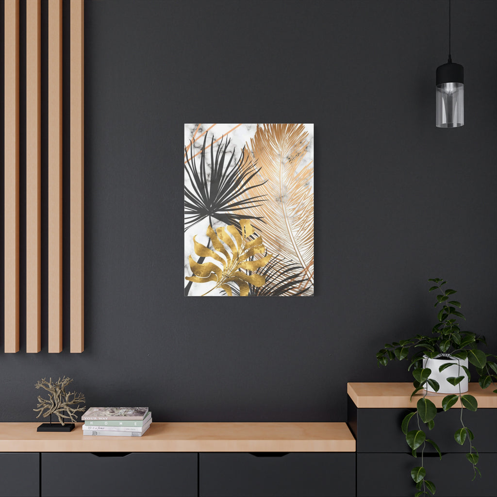 Gold & Black Tropical Feathers Canvas