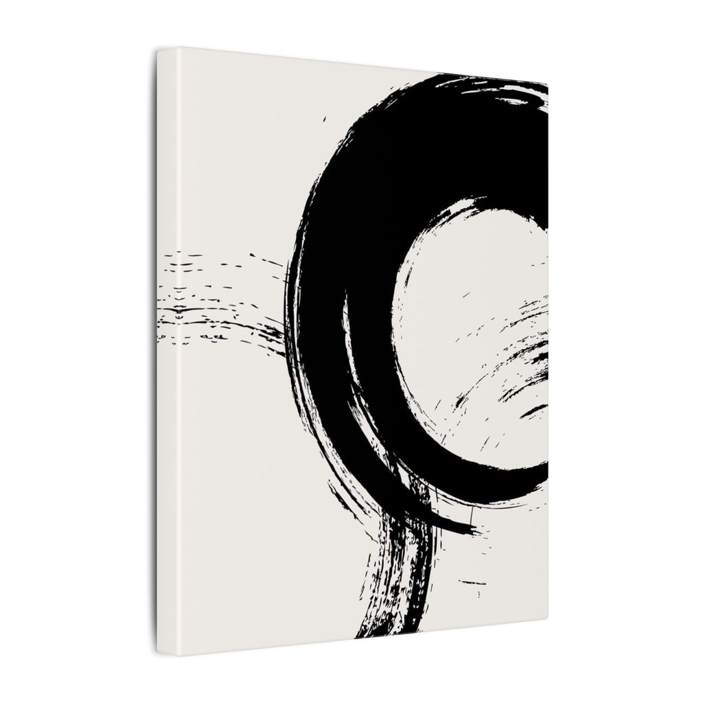 Zen Brushstroke Canvas Wall Art — Minimal Black Circle Abstract