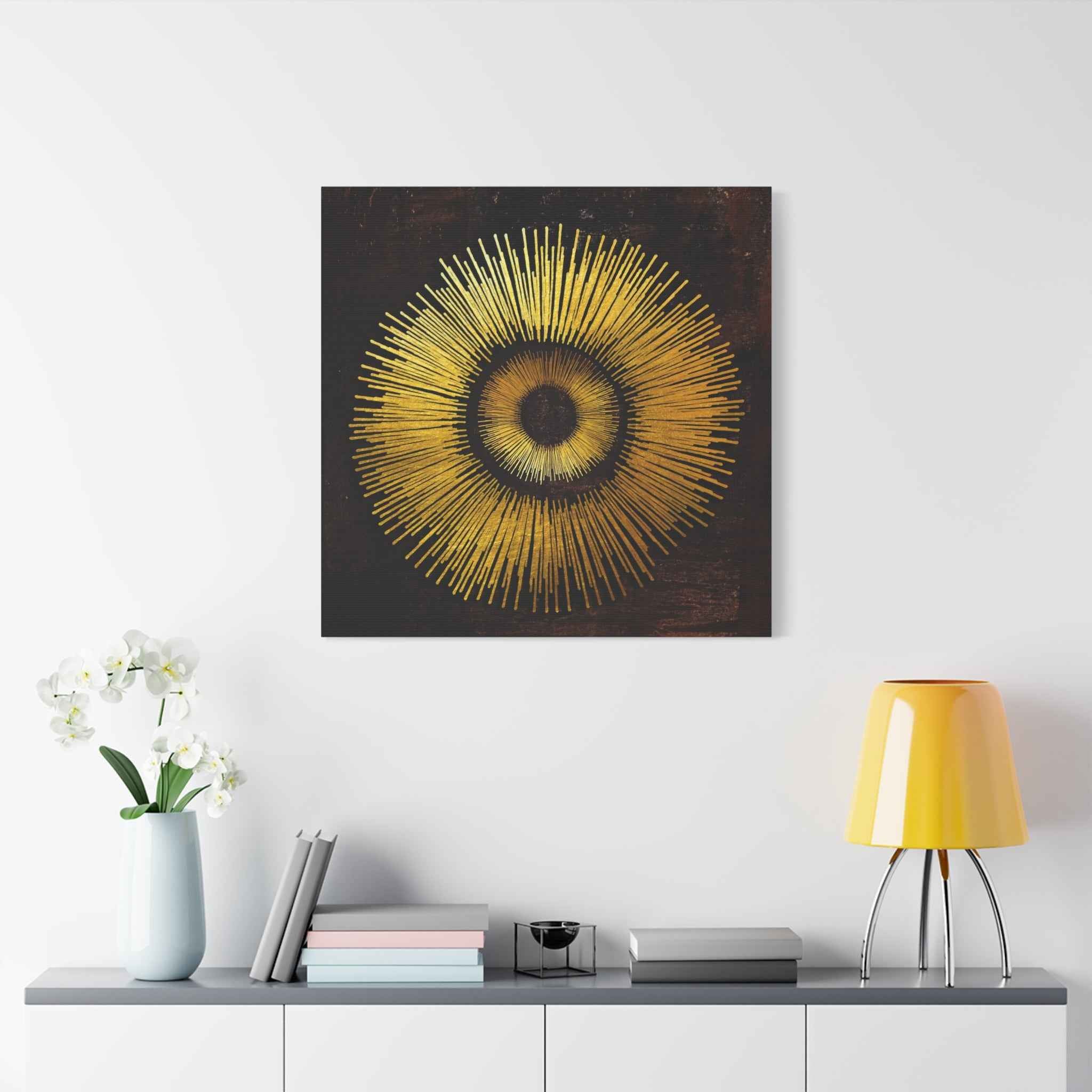 Gold Sunburst Wall Art – Luxury Abstract Canvas Decor for Modern Interiors