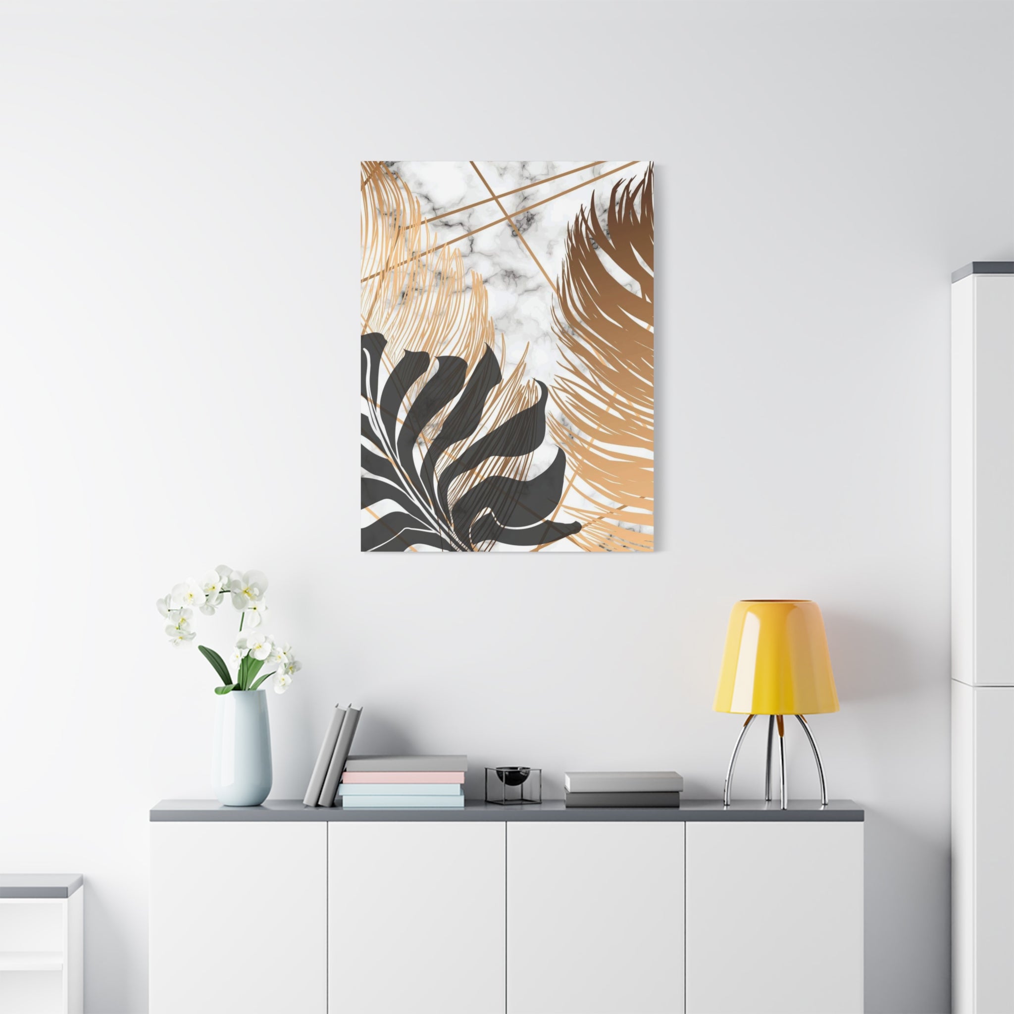 Tropical Palm Canvas Wall Art — Gold & Marble Botanical Print