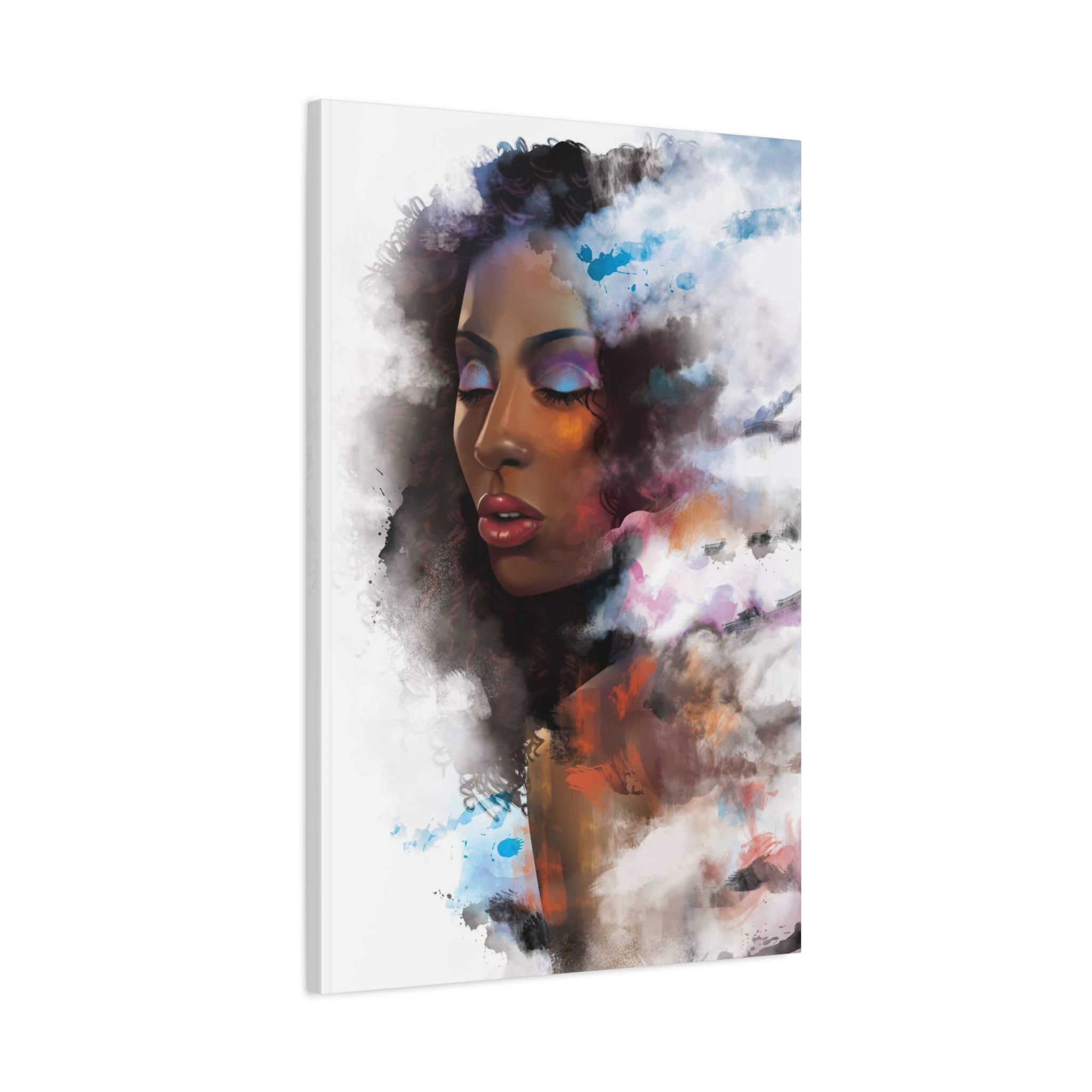 Abstract Portrait Canvas Wall Art — Colorful Afrocentric Woman Matte Stretched Canvas 