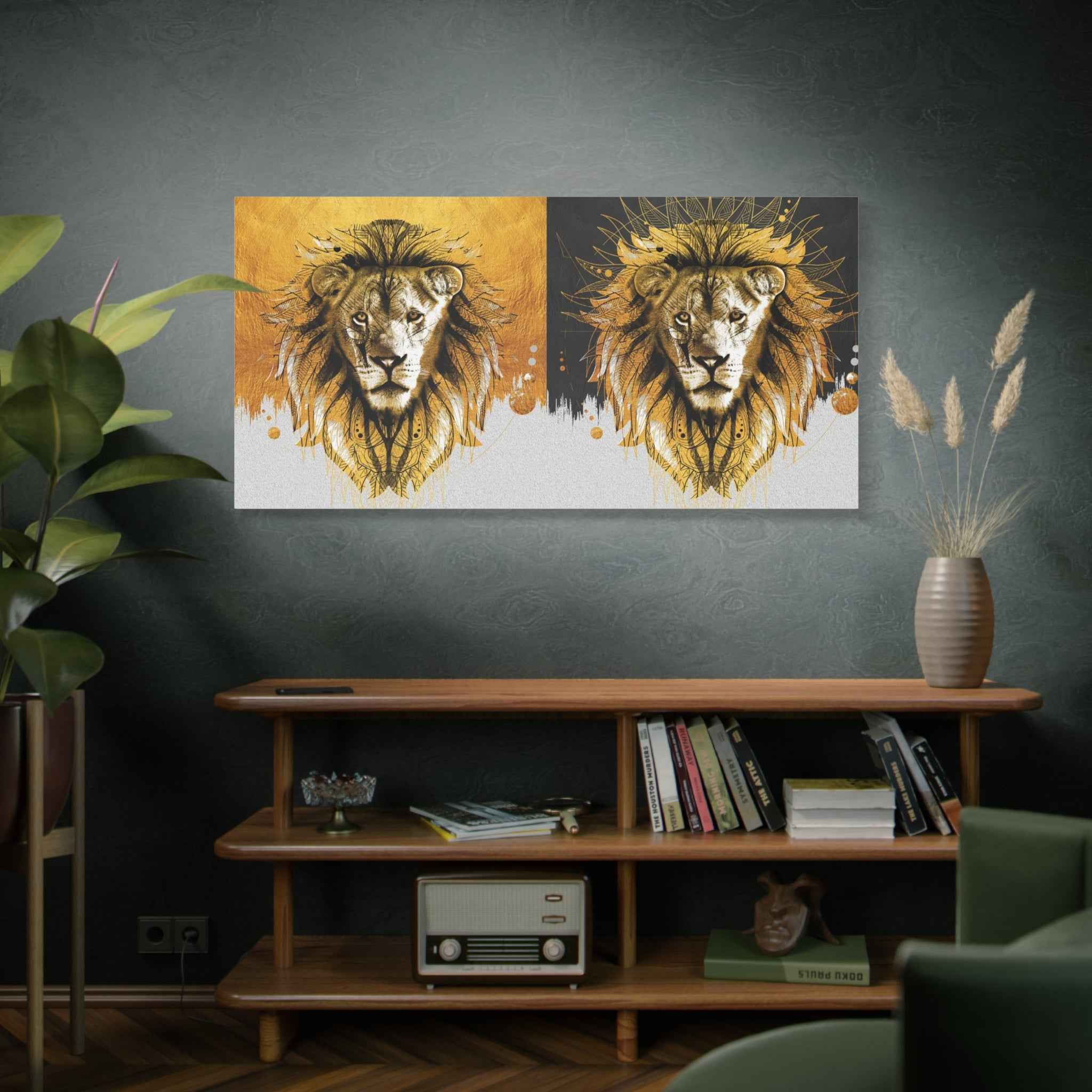 Golden Lion Wall Art – Majestic Canvas Decor for Wildlife Lovers