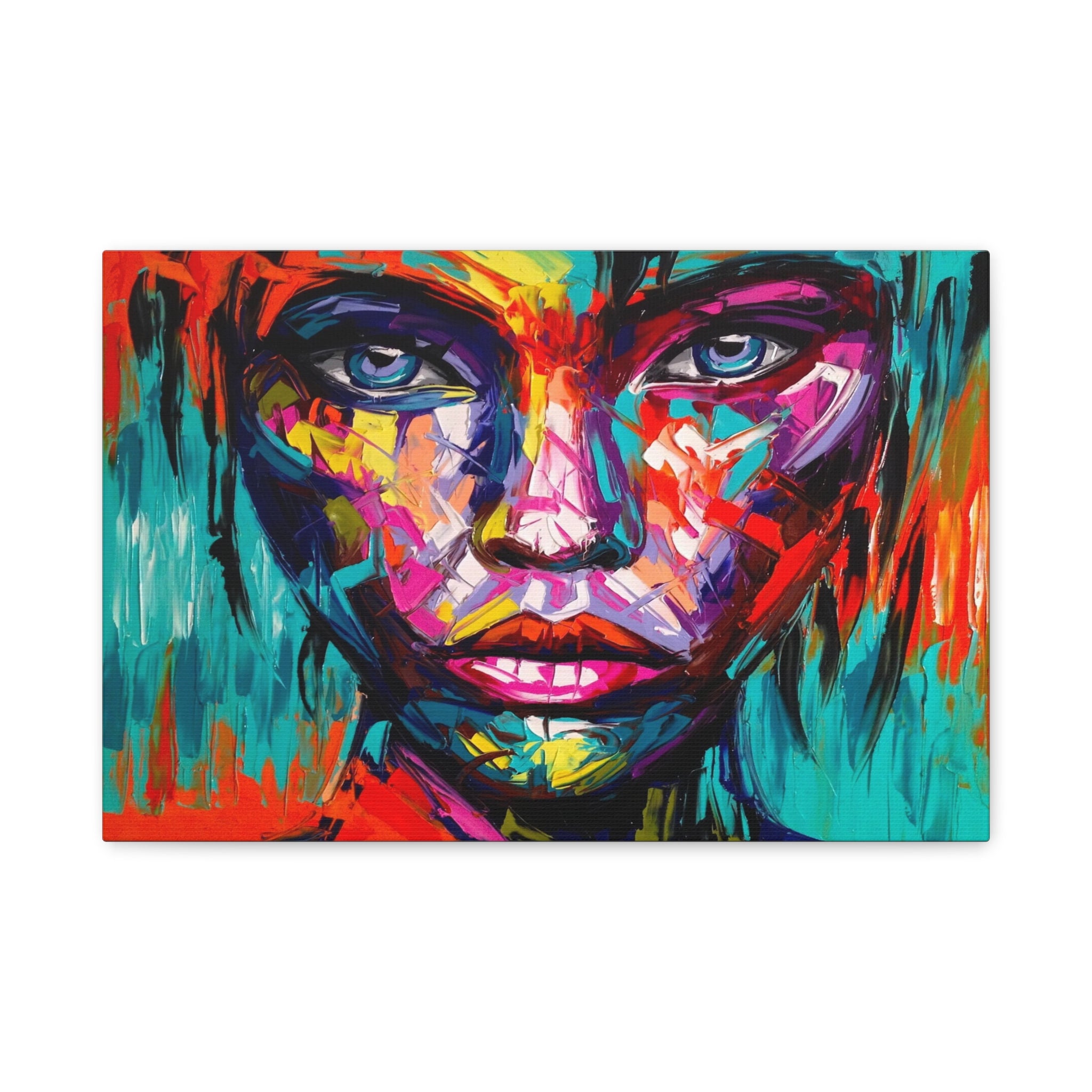 Abstract Colorful Portrait Canvas Art - Vibrant Female Face Matte Stretched Print 